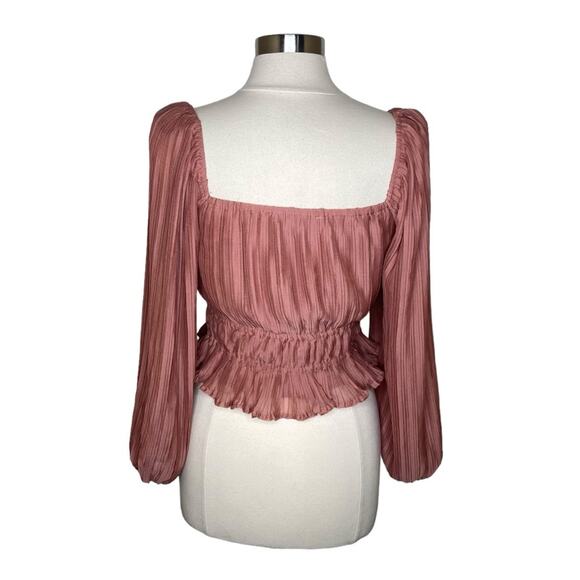 ASTR The Label Smocked Cropped Long Sleeve Bell Sleeve Top Women’s Small - Picture 2 of 9